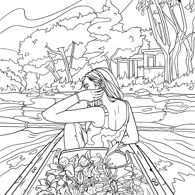 Woman Enjoying the Scenery by Rowing a Boat