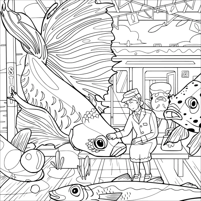 Person interacting with strange big fish