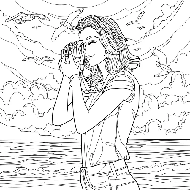 Woman photographing by the sea