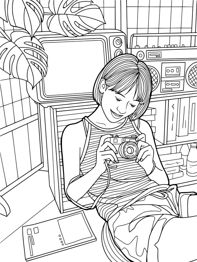 Girl taking photos cozily indoors