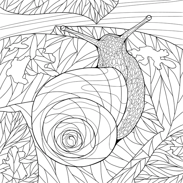 Snail on Green Leaves