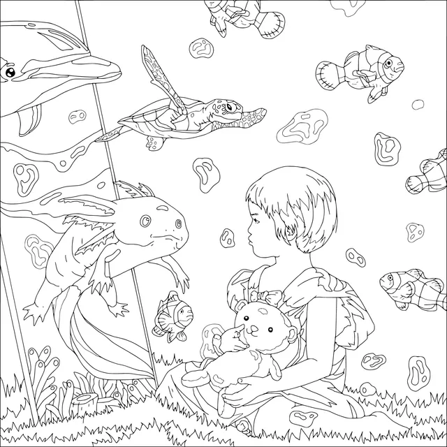 A Girl's Dreamy Encounter with Aquatic Creatures