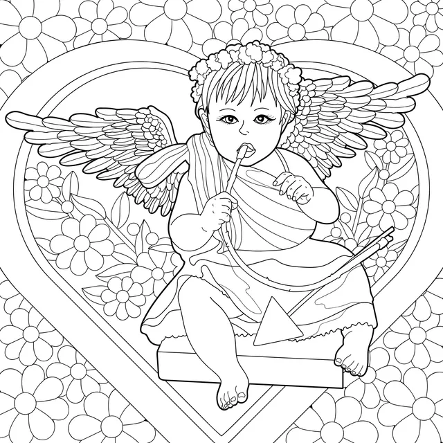 Little Cupid with a flower - wreath