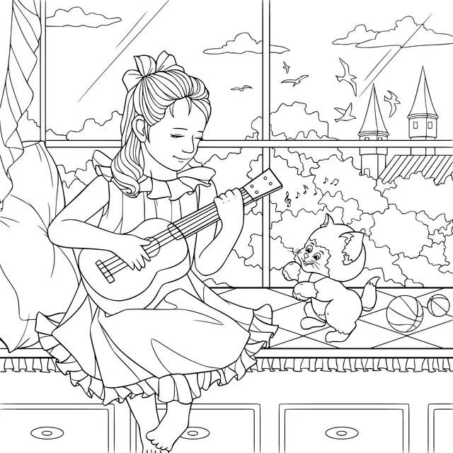 A Girl's Musical Time with a Cat