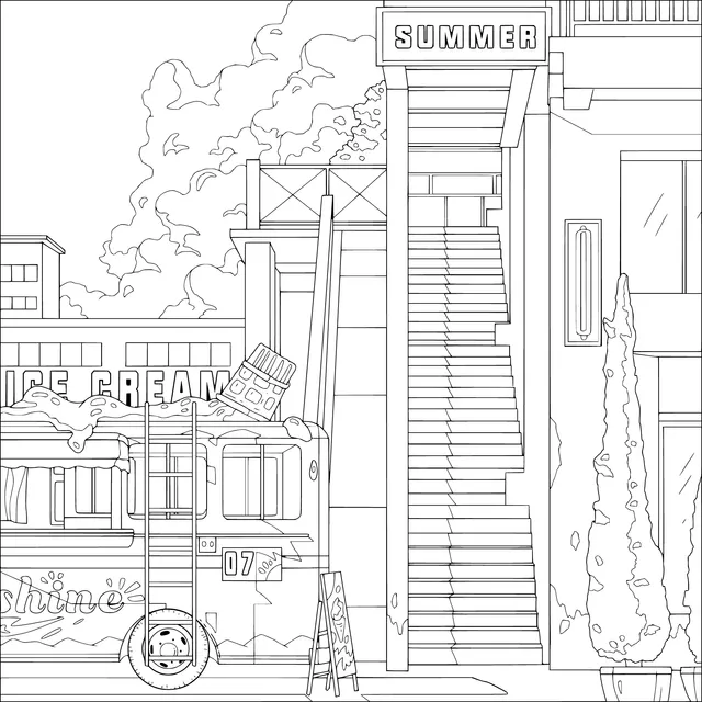 Summer Ice - Cream Truck and Colorful Buildings