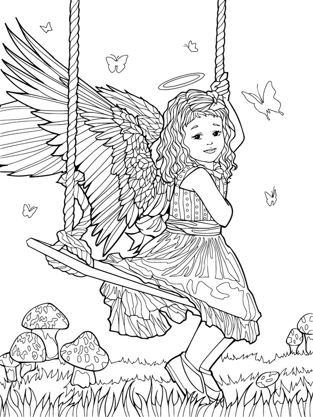 Little angel swinging in the forest