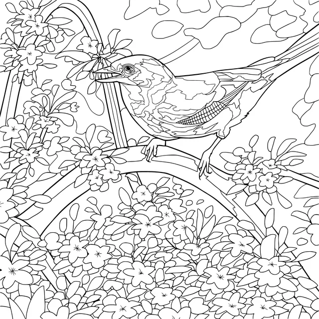 Bird on a Flower - laden Branch