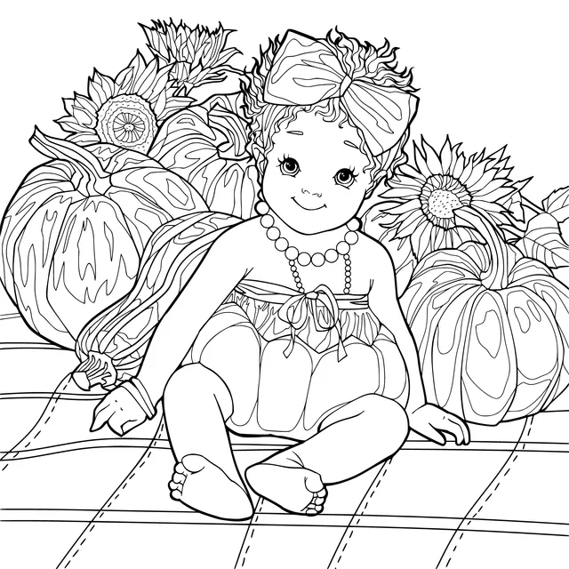 Baby among Pumpkins