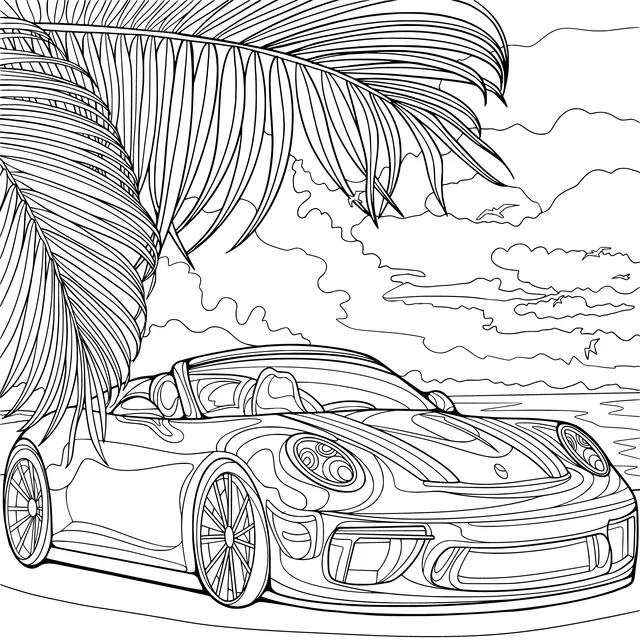 Green Convertible Sports Car by the Seaside