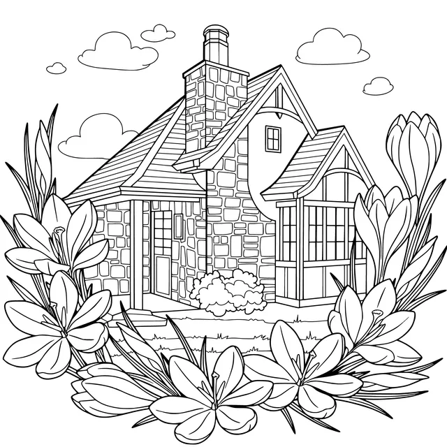 Cottage Surrounded by Flowers