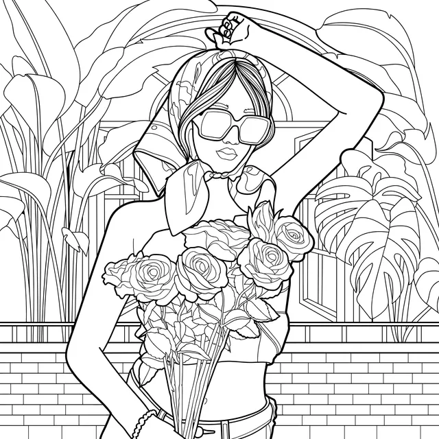 Fashionable Lady Holding Roses