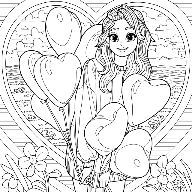 Girl holding heart - shaped balloons