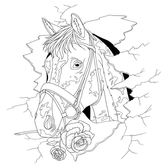 A Horse Breaking Through the Wall with Roses