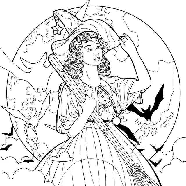 A Witch under the Moonlit Night