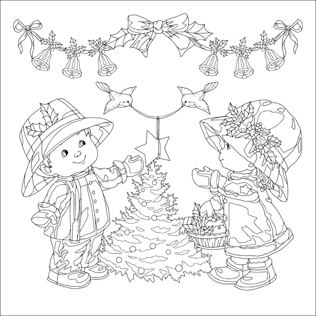 Children Decorating a Christmas Tree