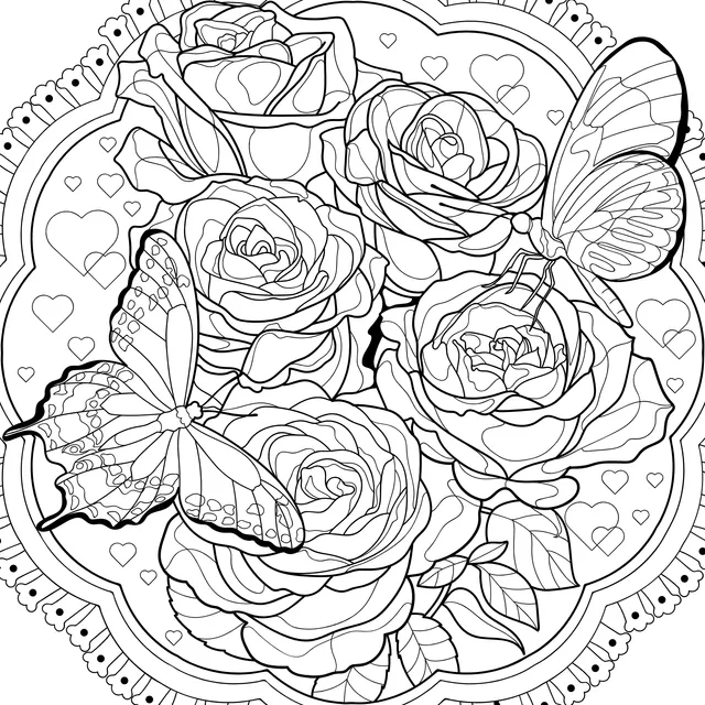 Dreamy Pattern of Roses and Butterflies