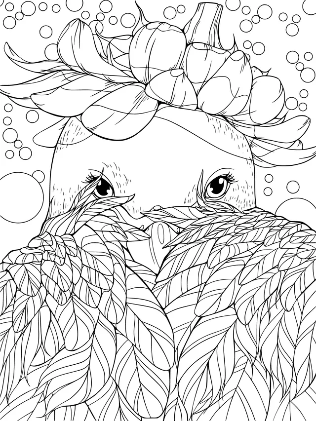 Mysterious Bird with Flower Headgear