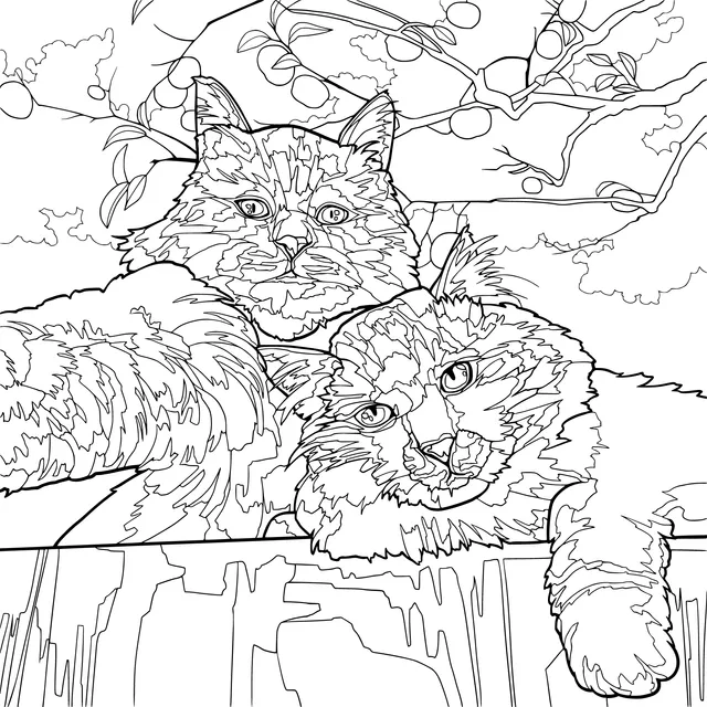 Two Affectionate Cats by the Wall