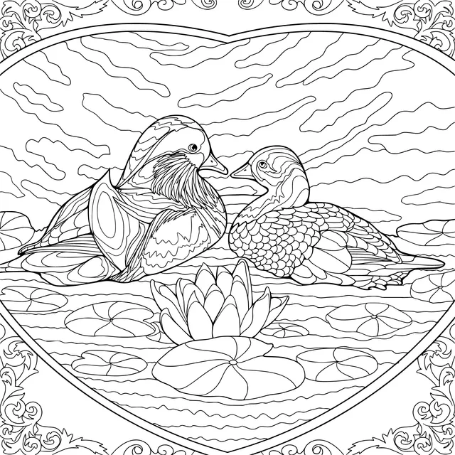Mandarin Ducks in the Lotus Pond