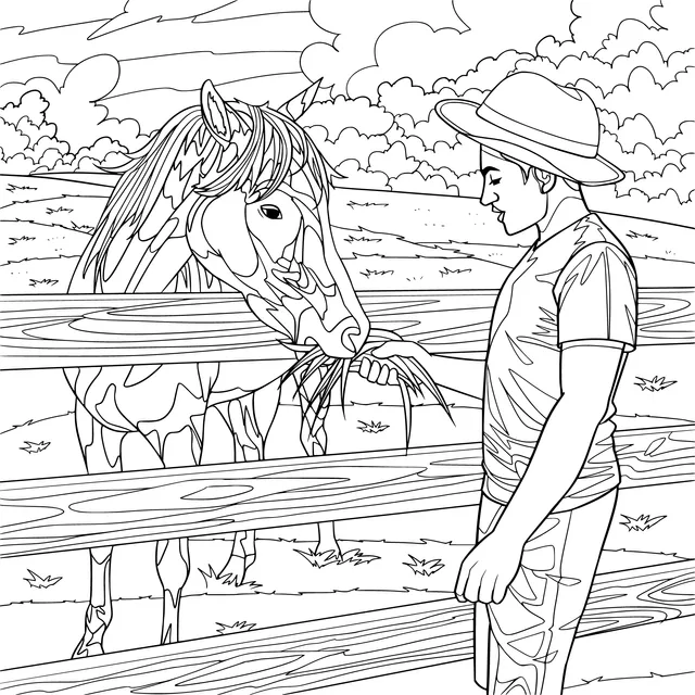Man Feeding a Horse