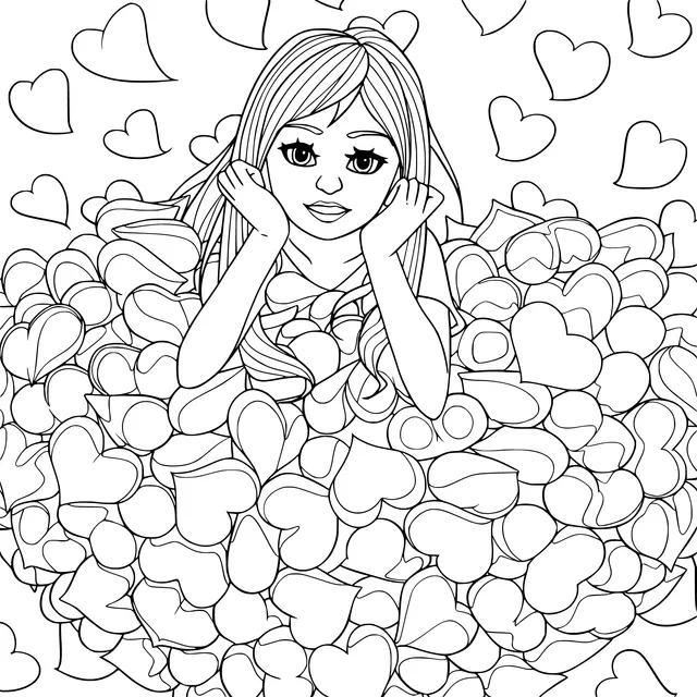 Girl immersed in hearts