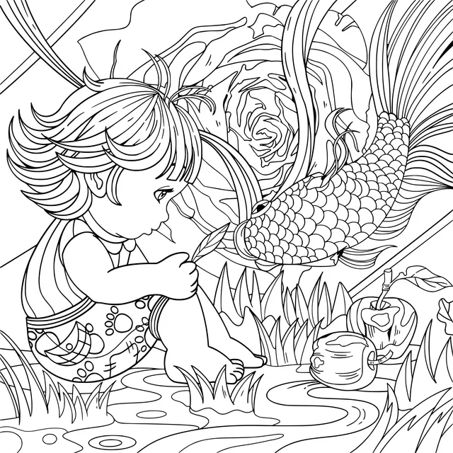 A Child's Magical Encounter with a Colorful Fish