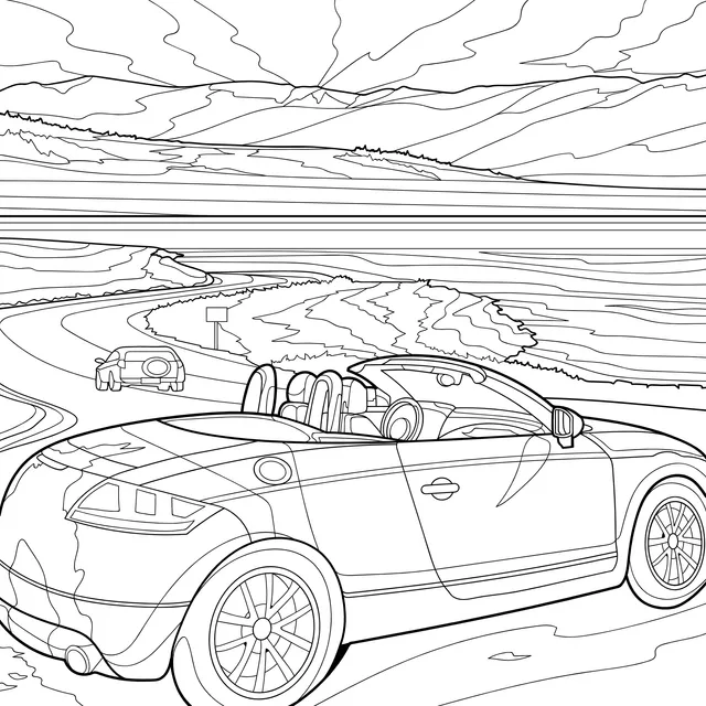 Scenic Journey of a Pink Convertible