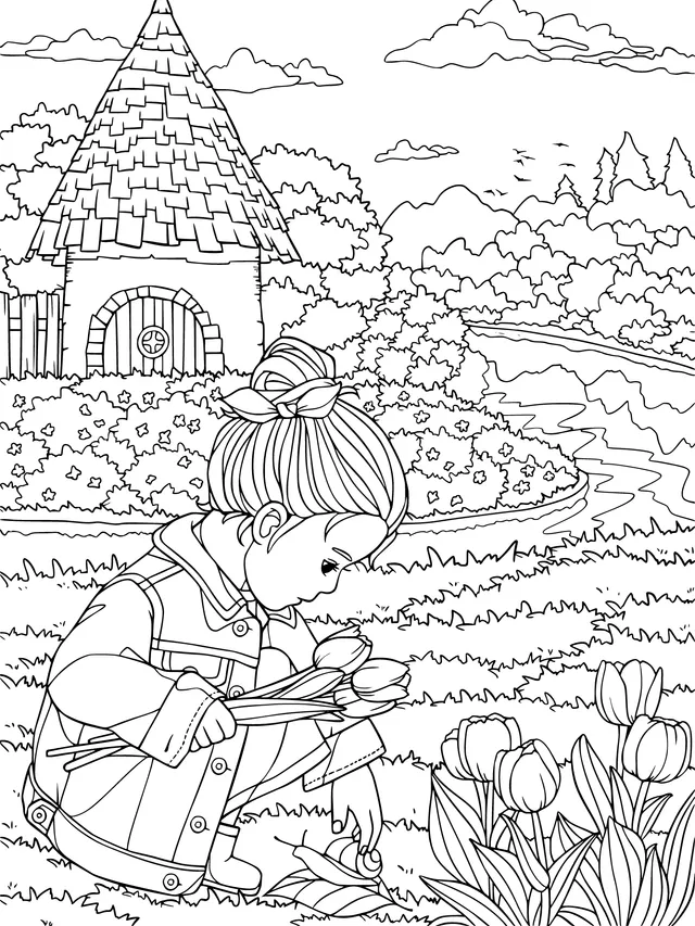 Girl picking flowers in the garden