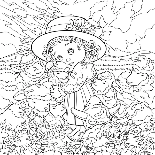 Girl and Sheep Flock