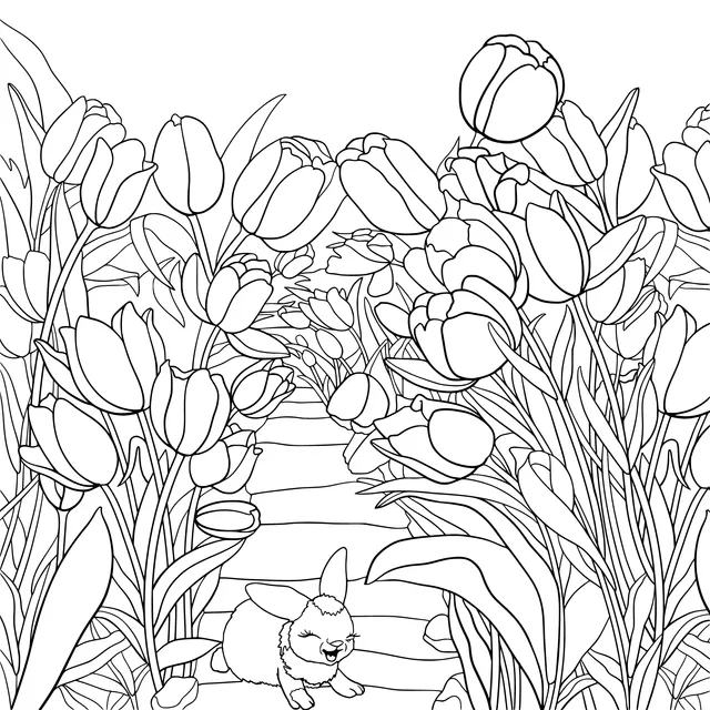 Rabbit in the Tulip Field