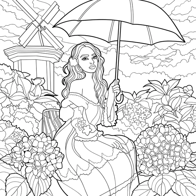 Young Girl with Umbrella in the Garden