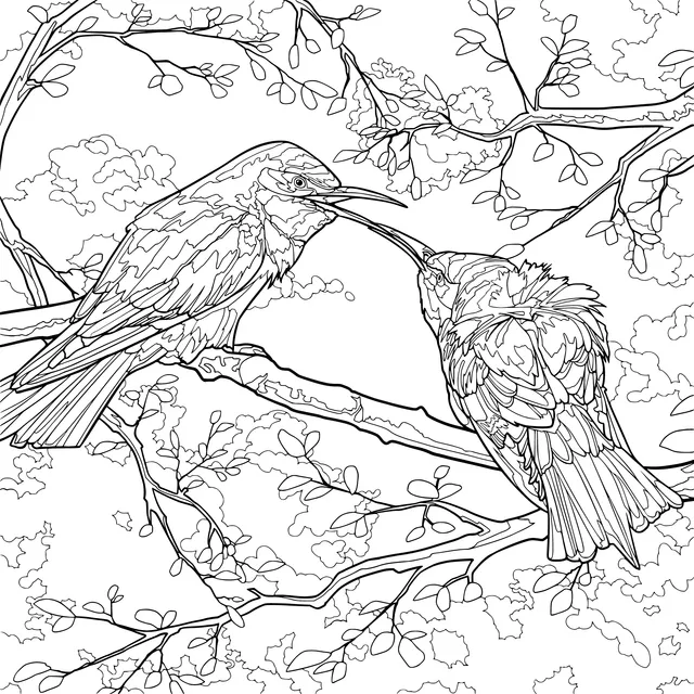 Colorful Birds on the Branch
