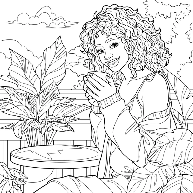 A lady enjoying a cozy moment