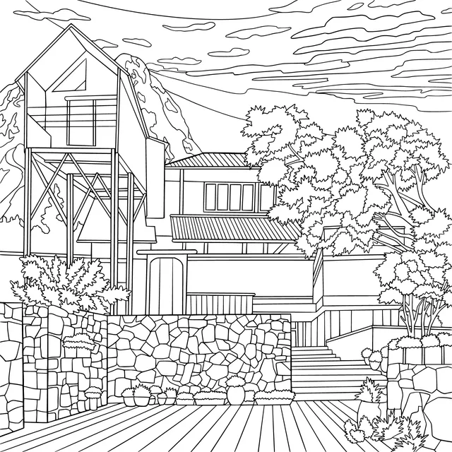 Modern Residence beside Mountains and Woods