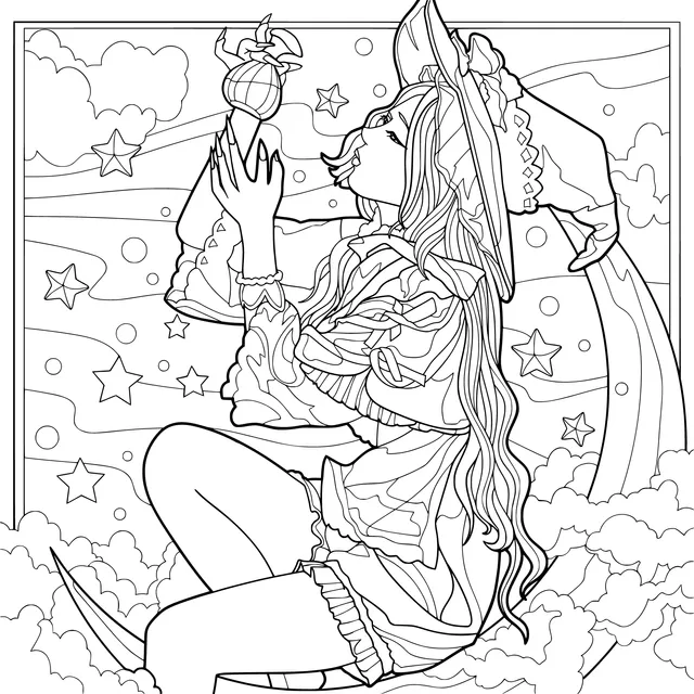 Magical Girl Sitting on a Crescent Moon