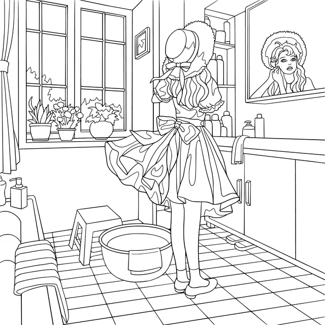 Girl dressing up in front of the mirror in the room