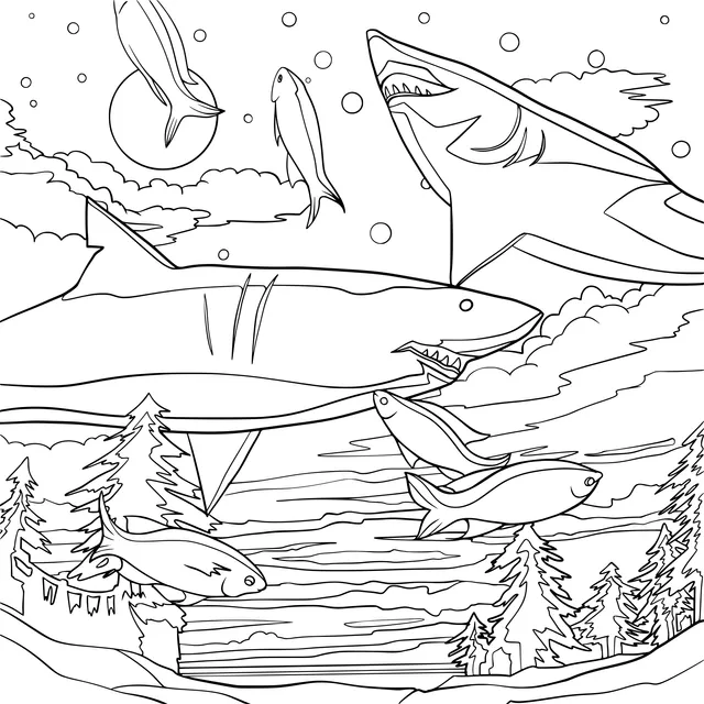 Shark Group under the Moonlit Night
