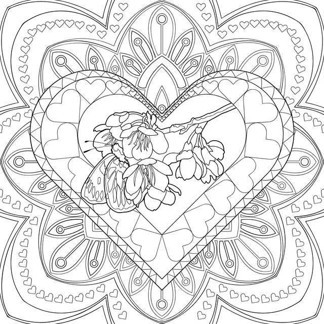 Butterfly Perched on Flower - Filled Heart - Shaped Mandala