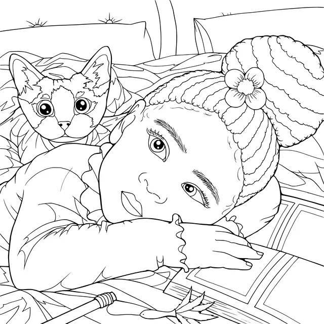 A Girl's Cozy Time with a Cat