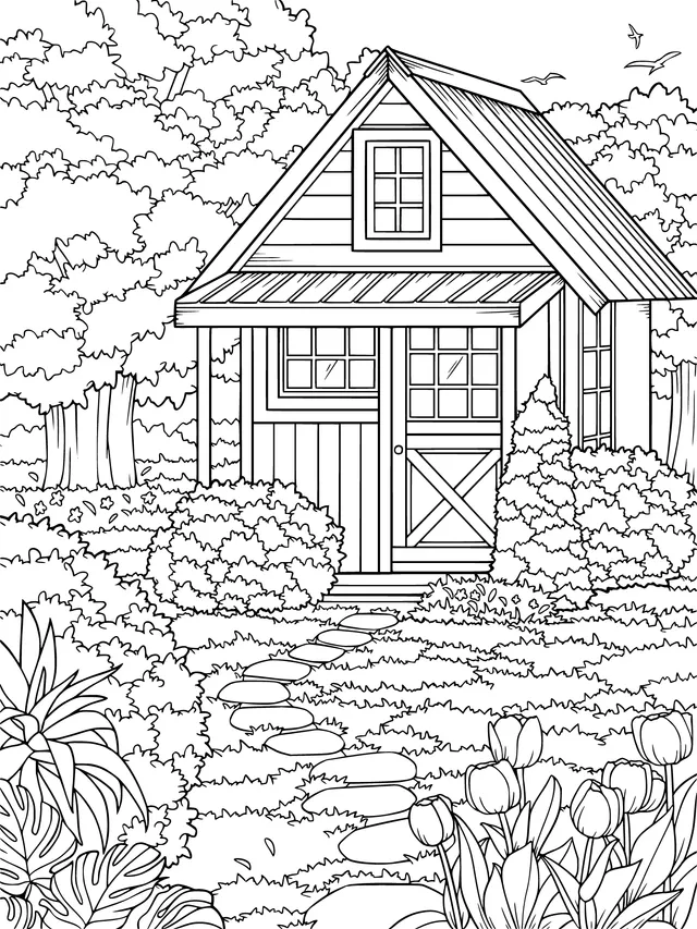 Wooden Cottage and Garden in the Woods