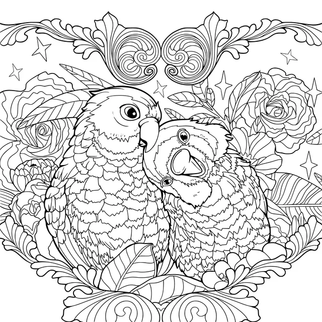 Loving Parrots and Flowers