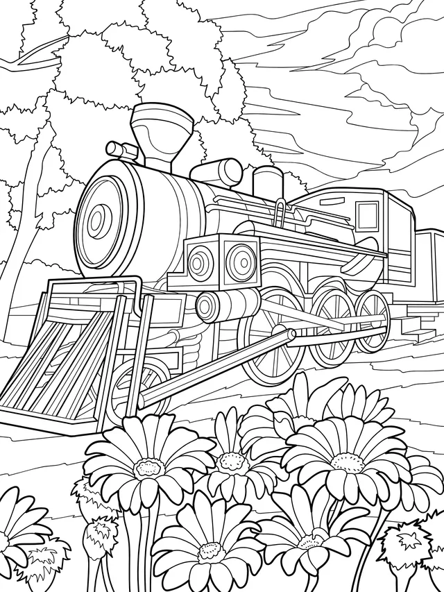 Colorful Train beside Flower - bed