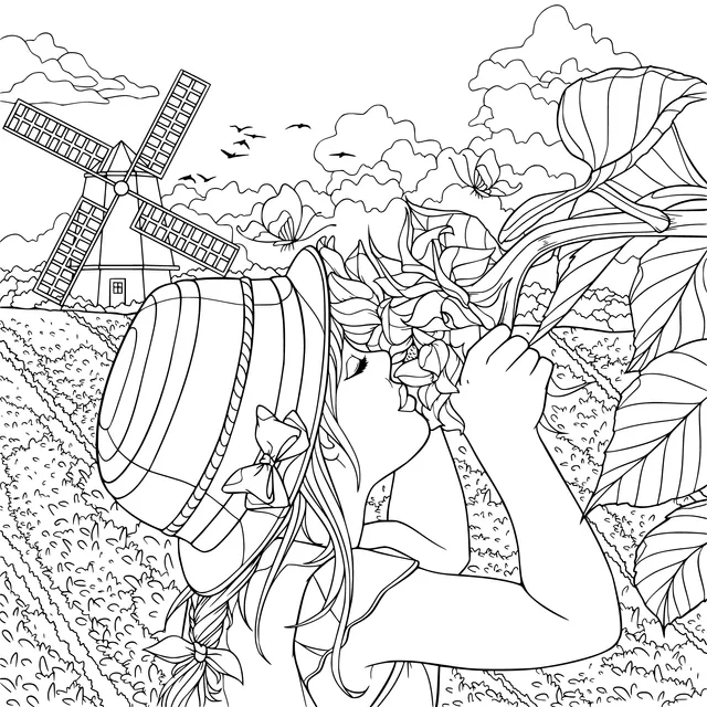 Girl smelling flowers in the field