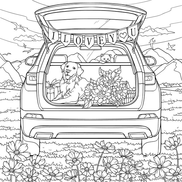 A Romantic Trip with a Dog and Flowers