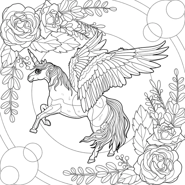 Winged Unicorn and Roses