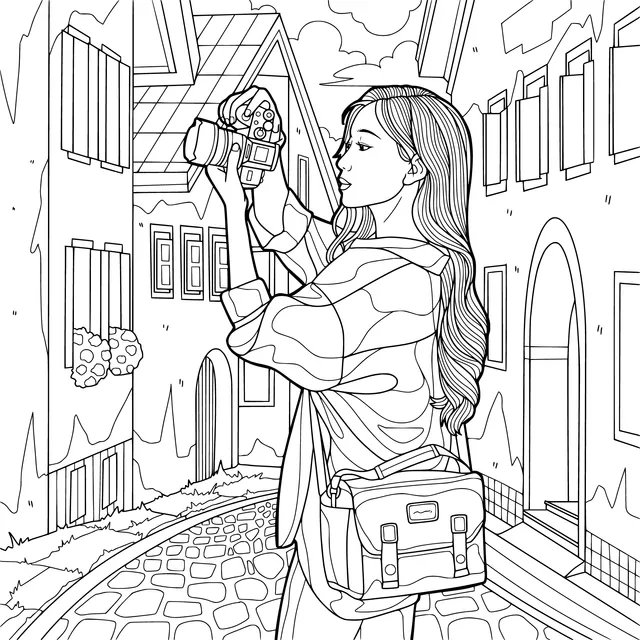 Woman photographing on the street