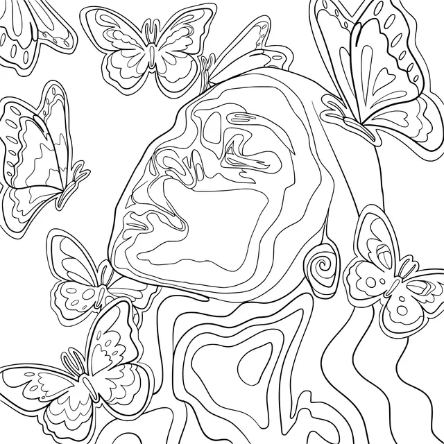 Woman Surrounded by Butterflies