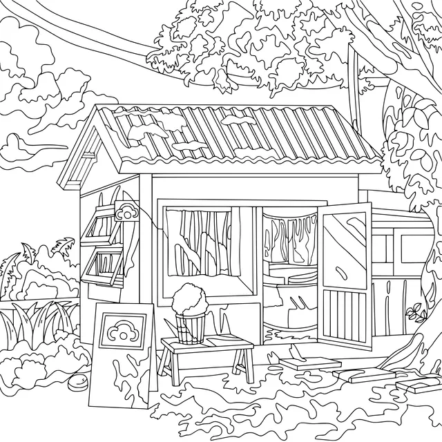 Colorful Cottage and Outdoor Scene