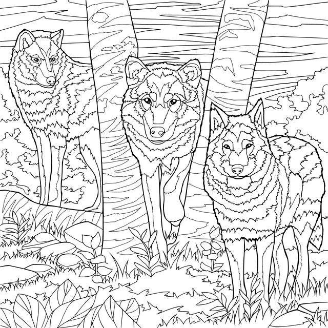 Wolf pack in the forest
