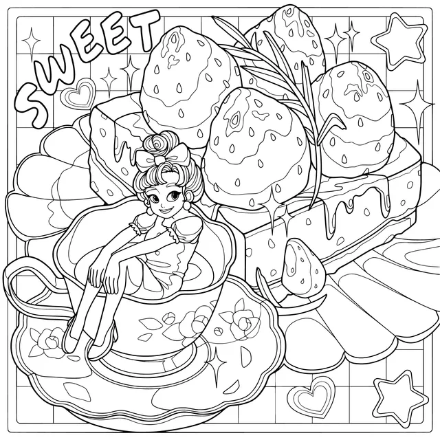 Girl in a Teacup with Strawberry Cake